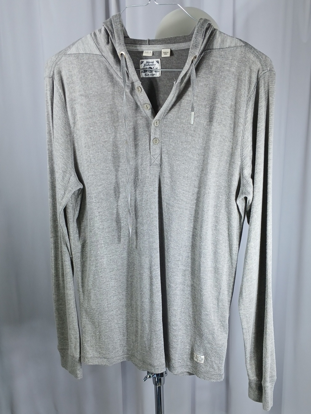 Diesel Light Gray Hooded Henley Long-Sleeve Shirt